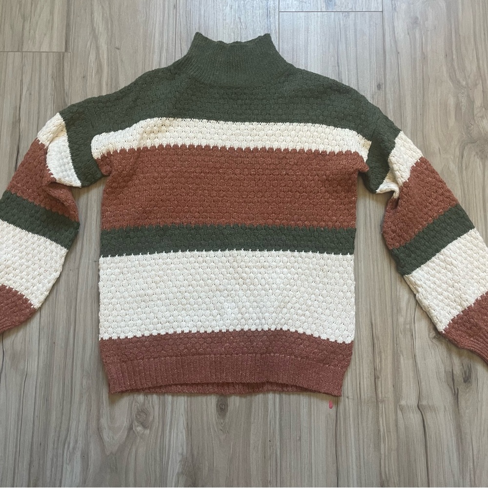 Cozy Green and Cream Cowl Neck Sweater